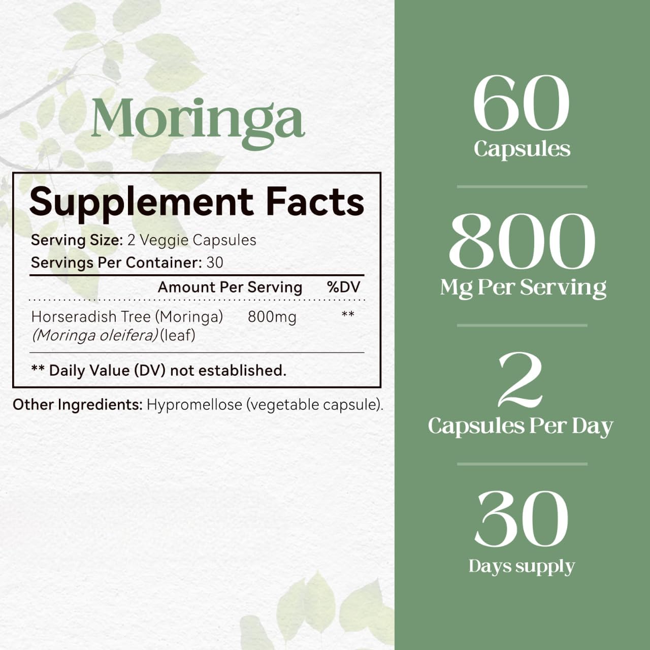 HyberVive Moringa Pura Cápsulas 800mg - 60 Cápsulas Veganas