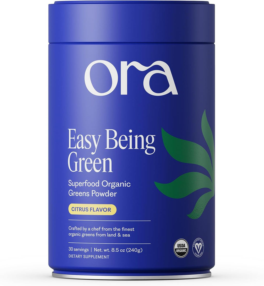 Ora Organic Polvo de Superalimentos Verdes - Vegano, Orgánico, Sin Gluten, Mezcla de 20+ Superalimentos con Adaptógenos - Sabor Cítrico, 30 Porciones