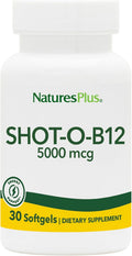 NaturesPlus Shot-O-B12 - 30 Softgels - 5000 mcg - Methylcobalamin - Gluten-Free