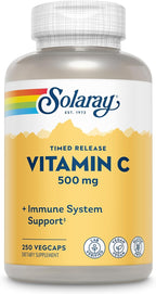 SOLARAY Vitamina C 500 mg, Liberación Gradual en Dos Fases - Antioxidante y Contribuye al Sistema Inmunitario - Vitamina C con Escaramujo y Acerola, Vegano, Sin Gluten, 250 Cápsulas Veganas