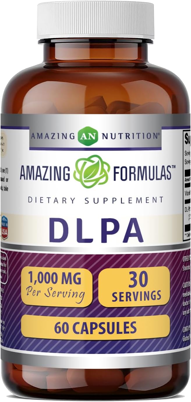 Amazing Formulas DLPA (DL-Fenilalanina) | 1000 mg por ración | 60 cápsulas | Sin OGM | Sin gluten | Fabricado en EE. UU.