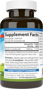 Carlson C-Gel, Vitamina C 1000 mg, Apoyo Inmunitario y Salud de los Tejidos, Antioxidante, 60 Softgels