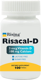 Rising Health Risacal-D Calcio, Vitamina D3 y Fósforo - Suplemento Alimenticio para Huesos y Músculos - 100 Comprimidos