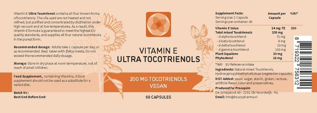 Ultra Tocotrienol 200mg – Vitamina E Vegana con los 4 Tocotrienoles