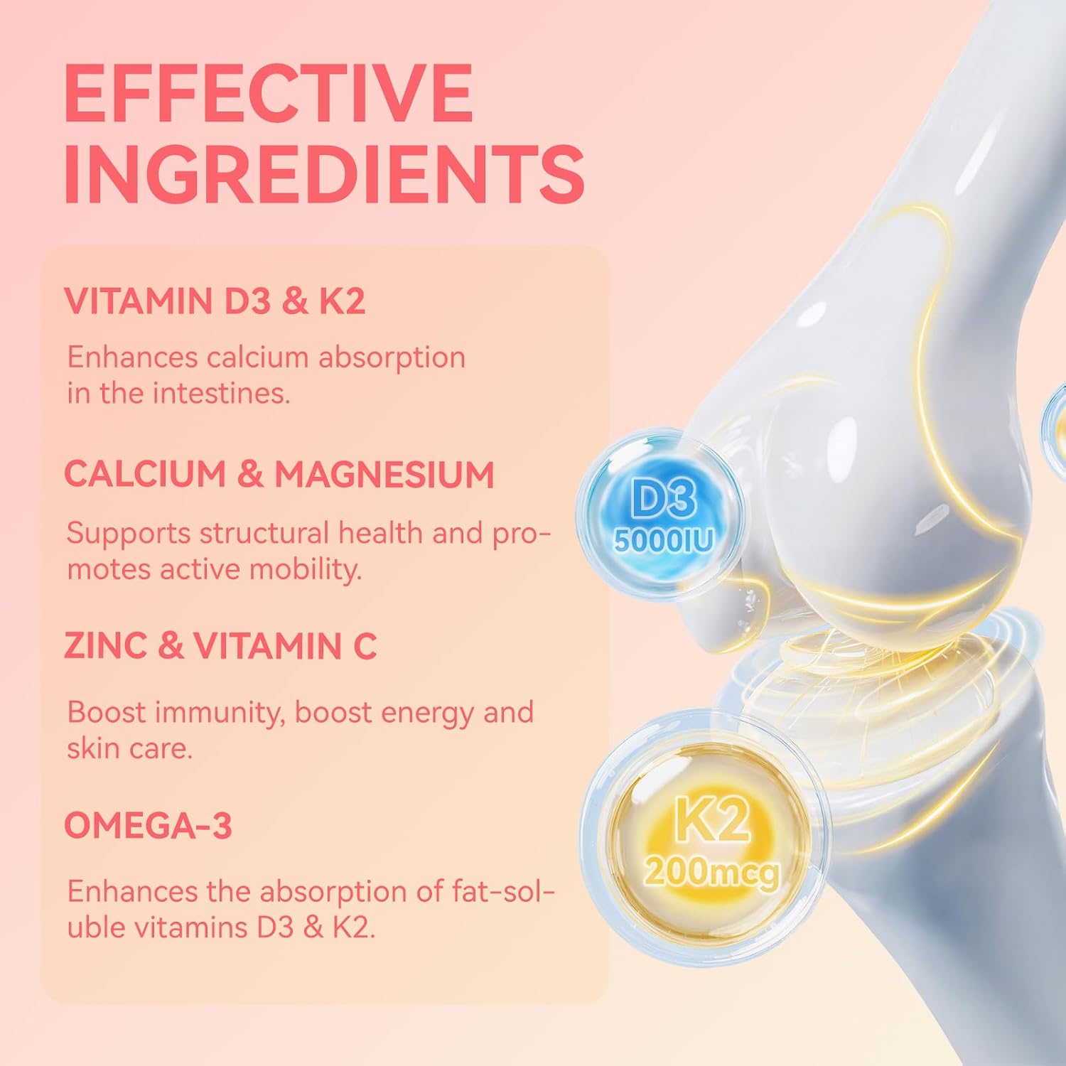Agumoon Vitamina D3 K2 Gominolas - 5000IU + 200mcg MK-7 - 60 uds