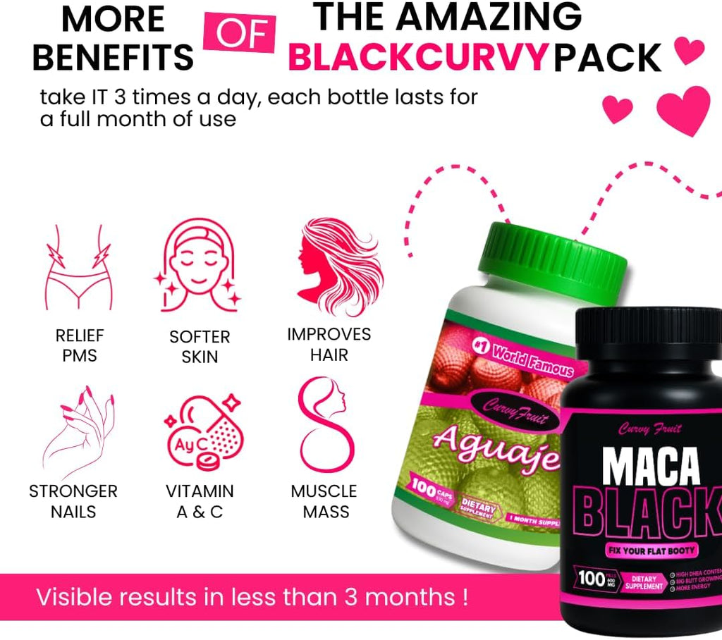 Aguaje y Maca Negra en Cápsulas para Mujer - Pack Curvy Negro - Curvy Fruit