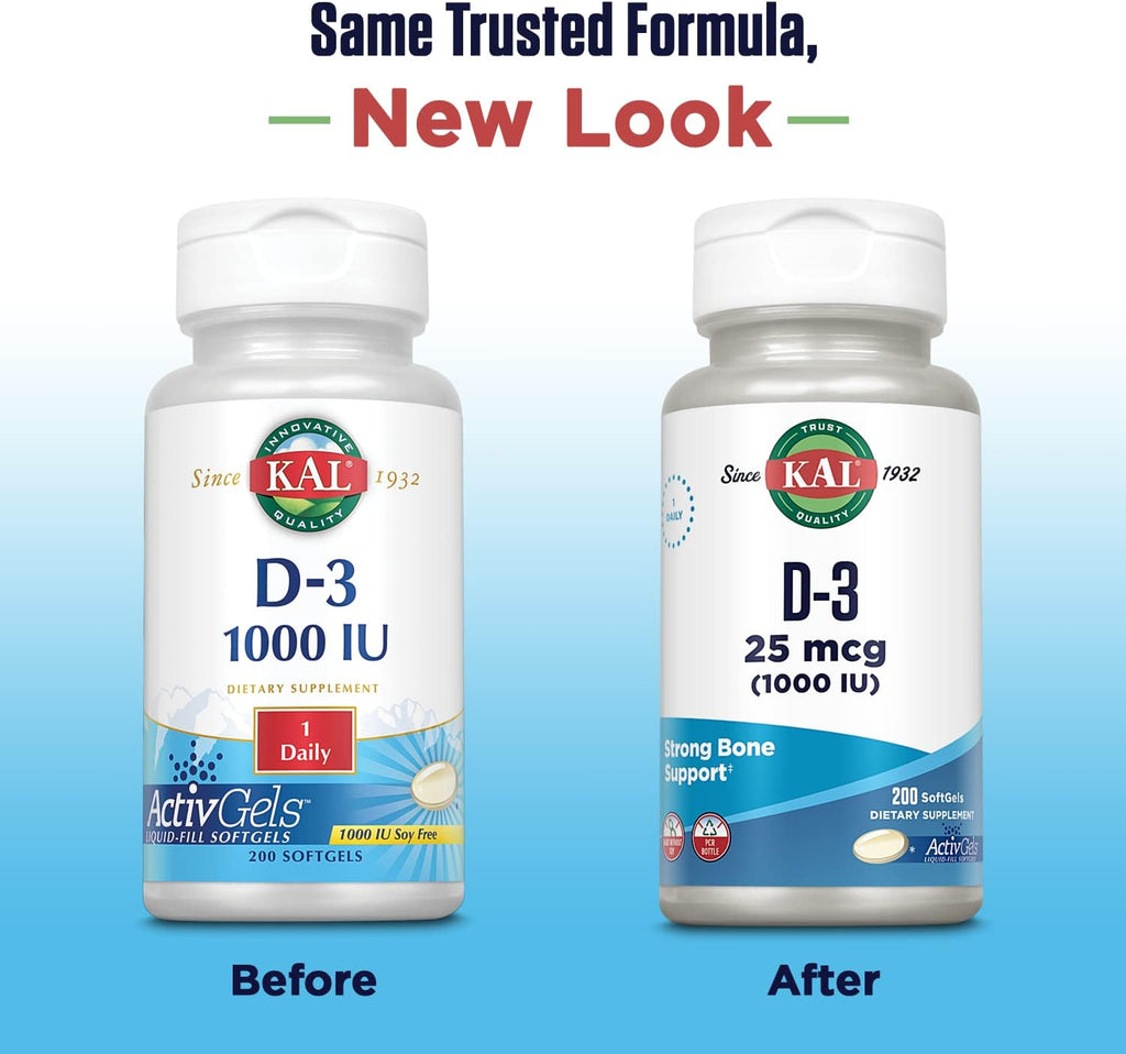 KAL Vitamina D3 1000 UI (25 mcg) - 200 Cápsulas Blandas