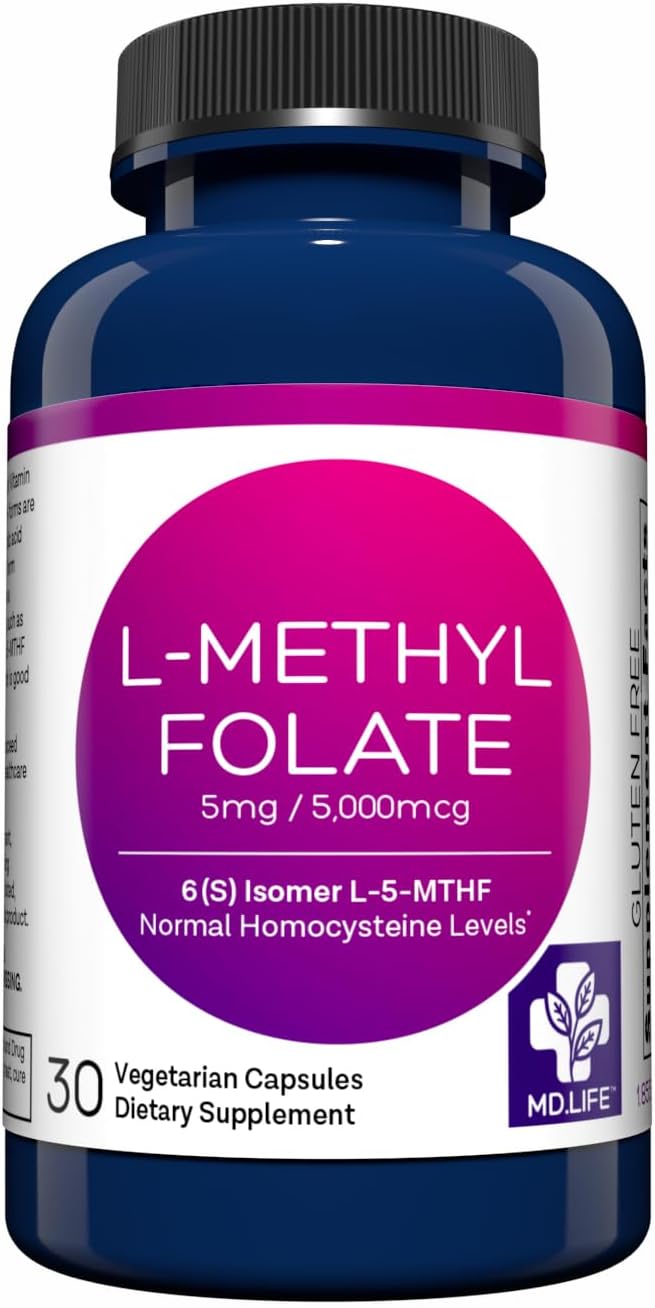 MD Life L-Metilfolato 5 mg - 30 Cápsulas - Complemento de Metilfolato Activo