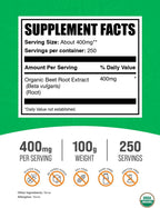 Extracto de Remolacha Orgánica en Polvo - 400mg por Servicio - 100g (3.5 oz)