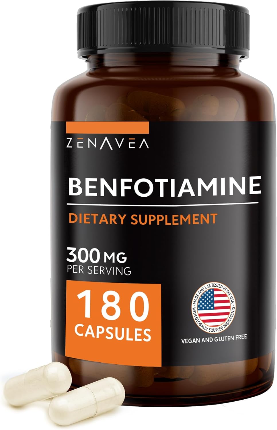 Zenavea Benfotiamina 300 mg – 180 Cápsulas (Suministro para 3 Meses) – Vegano, Sin Gluten, No GMO