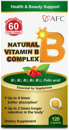 AFC Japan Complejo B Natural con Vitaminas B1, B2, B3, B6, B12, Ácido Fólico y Glutatión - 120 Comprimidos Veganos