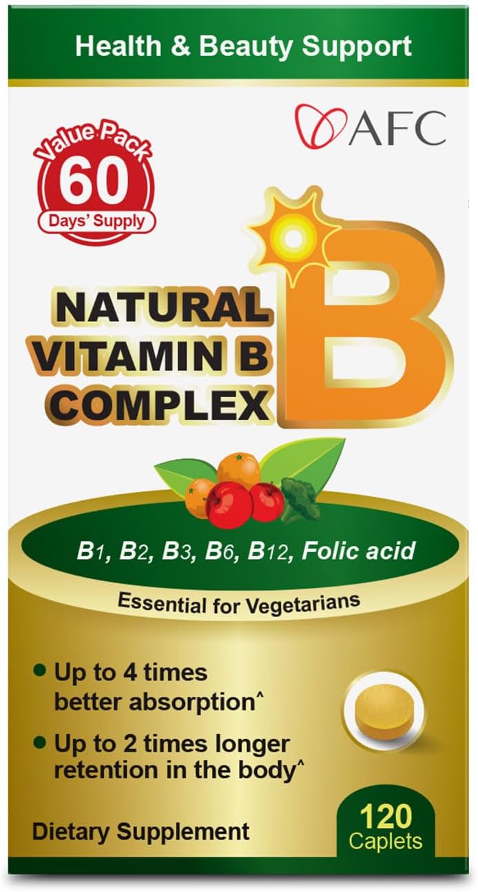 AFC Japan Complejo B Natural con Vitaminas B1, B2, B3, B6, B12, Ácido Fólico y Glutatión - 120 Comprimidos Veganos