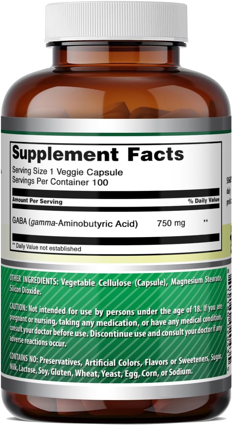 Amazing Formulas GABA 750 mg per Capsule - 100 Vegan Capsules