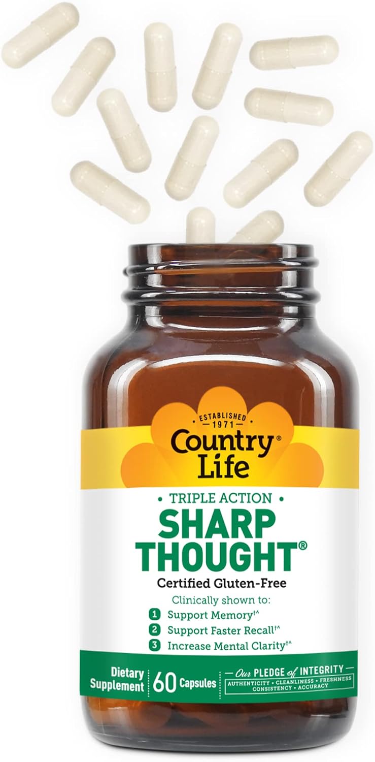 Country Life Sharp Thought - Apoyo Cognitivo con Fosfatidilserina y DHA - 60 Cápsulas