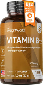 WeightWorld Vitamina B12 5000mcg Metilcobalamina - 180 Comprimidos (6 Meses)