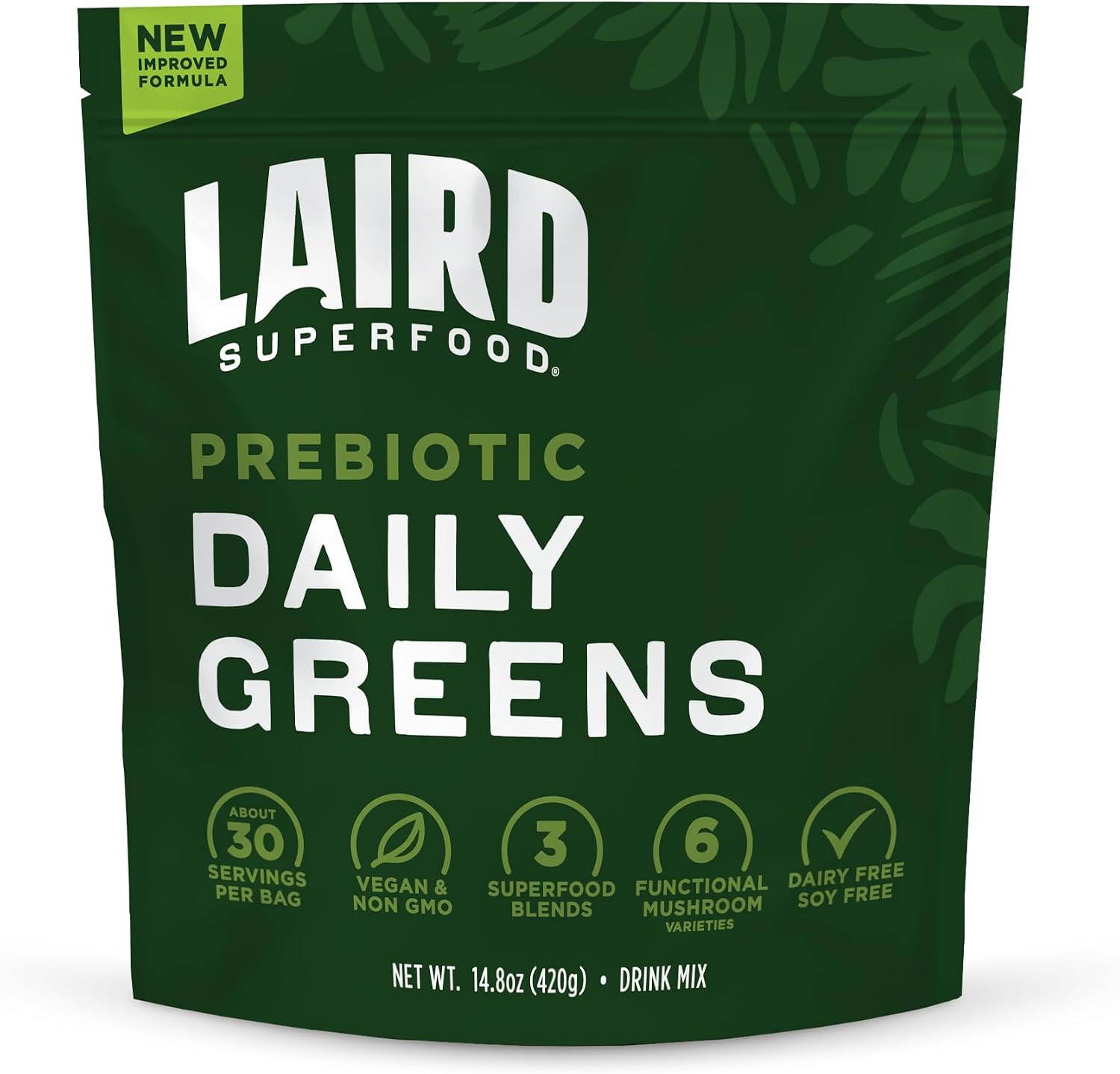 Laird Superfood Prebiótico Daily Greens - 15 sobres de 14 g