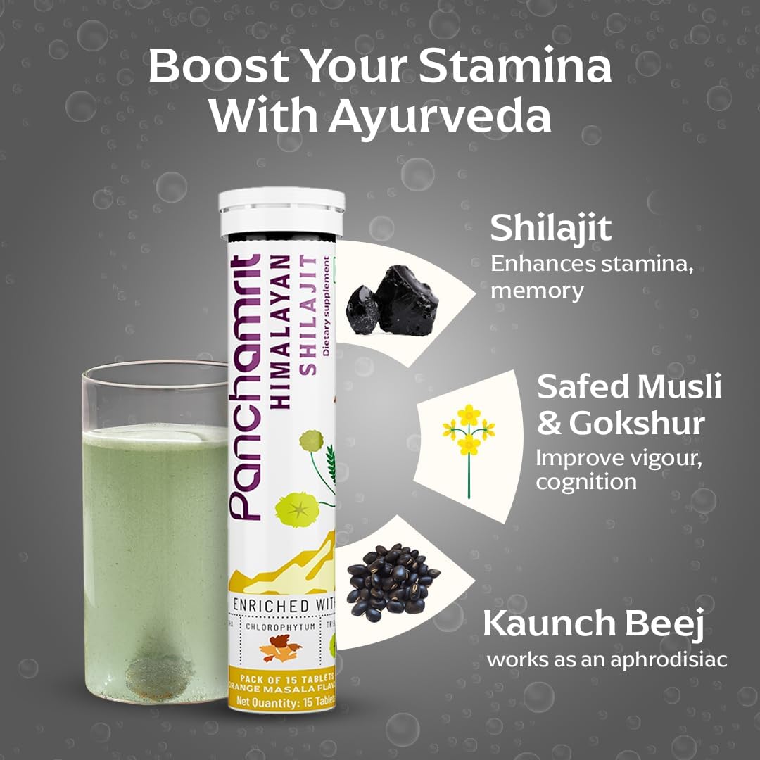 Panchamrit Shilajit Himalaya Efervescente con Ashwagandha - 15 Comprimidos (Pack de 2)
