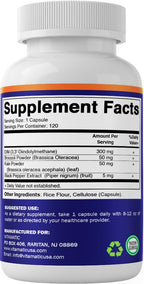 Vitamatic Complejo de DIM 300mg - 120 Cápsulas Veganas - con Brócoli, Kale y Pimienta Negra - No-GMO y Sin Gluten