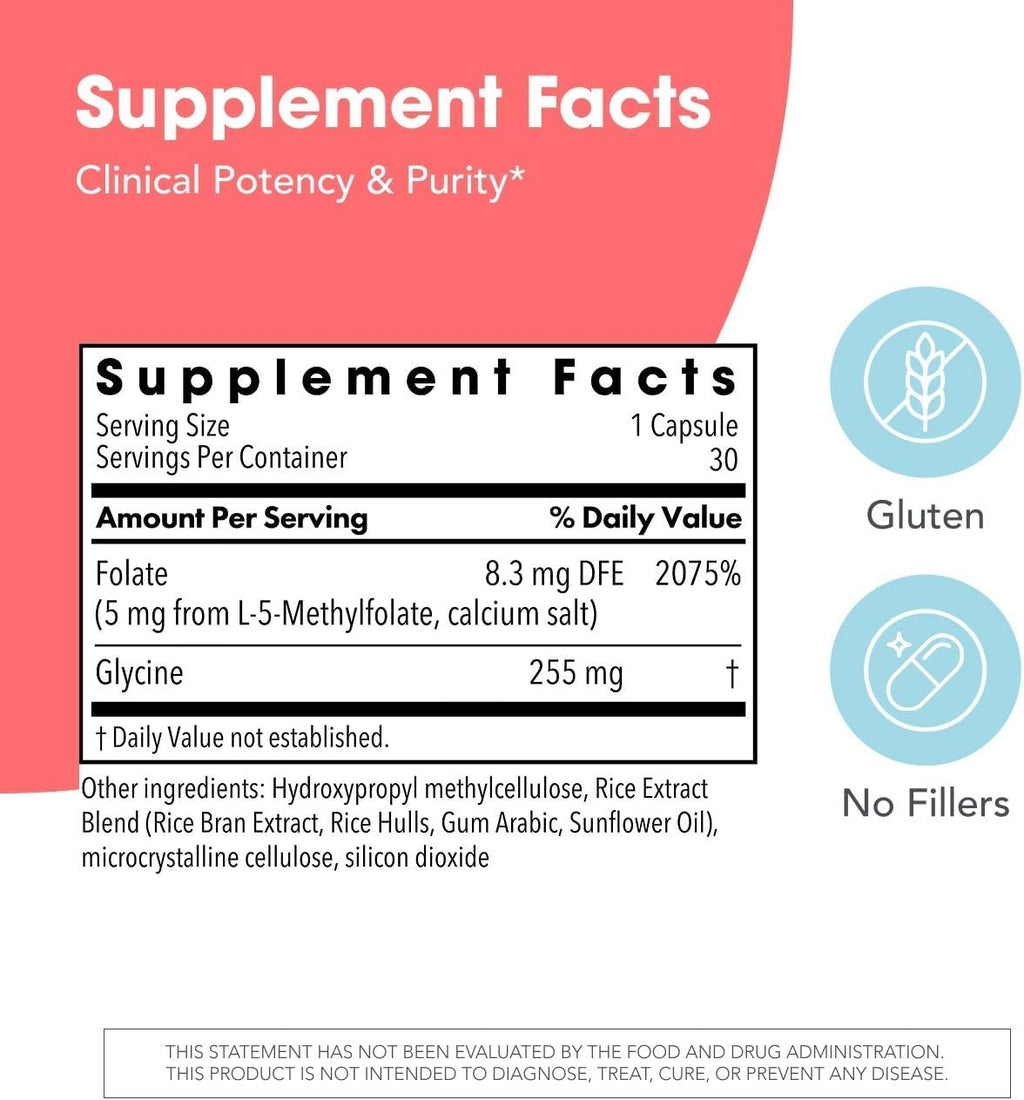 MethylPro L-Metilfolato 5 mg - Complemento de Folato Metilado, 30 Cápsulas