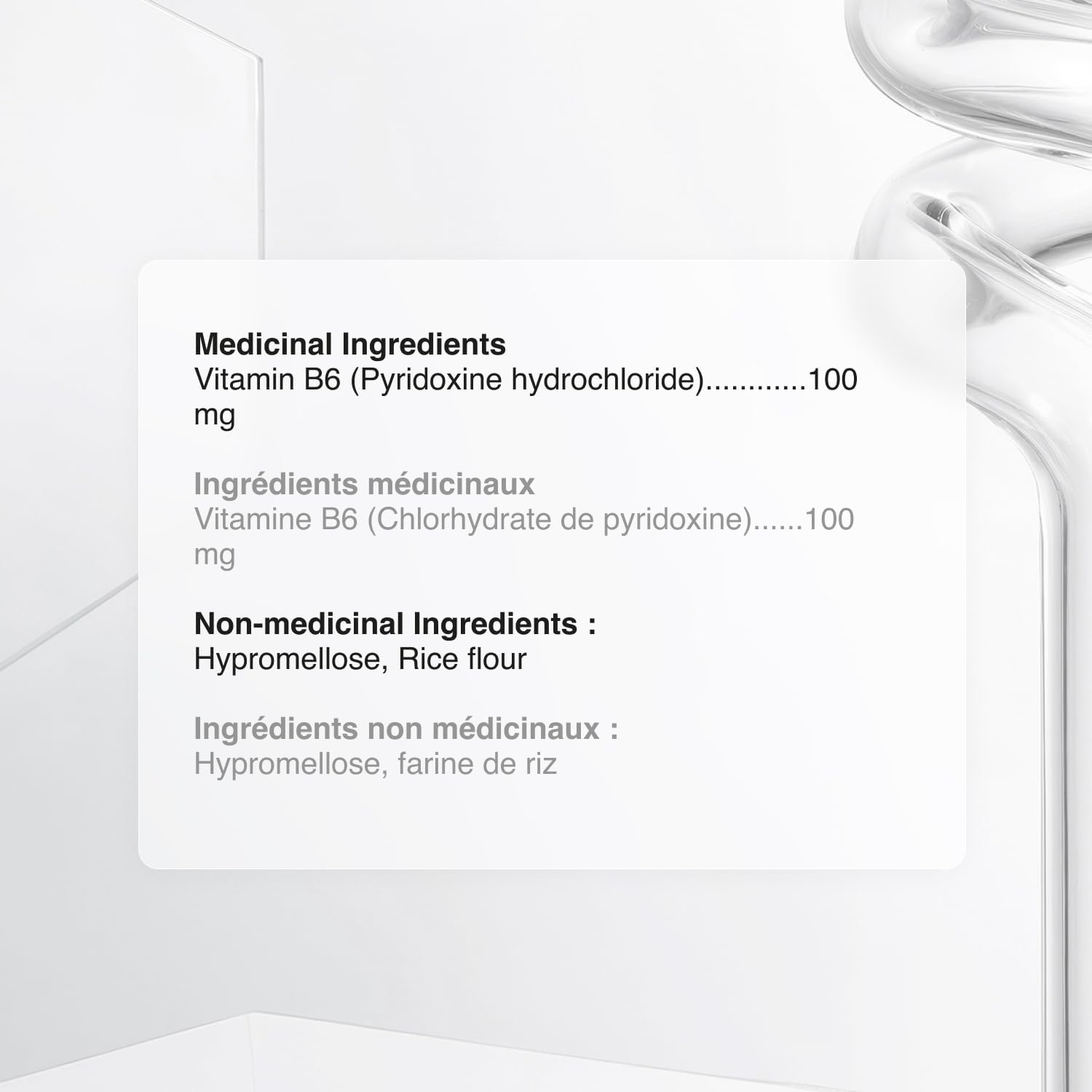 Biogenique Vitamina B6 100 mg - Cápsulas de Piridoxina (120 Cápsulas)