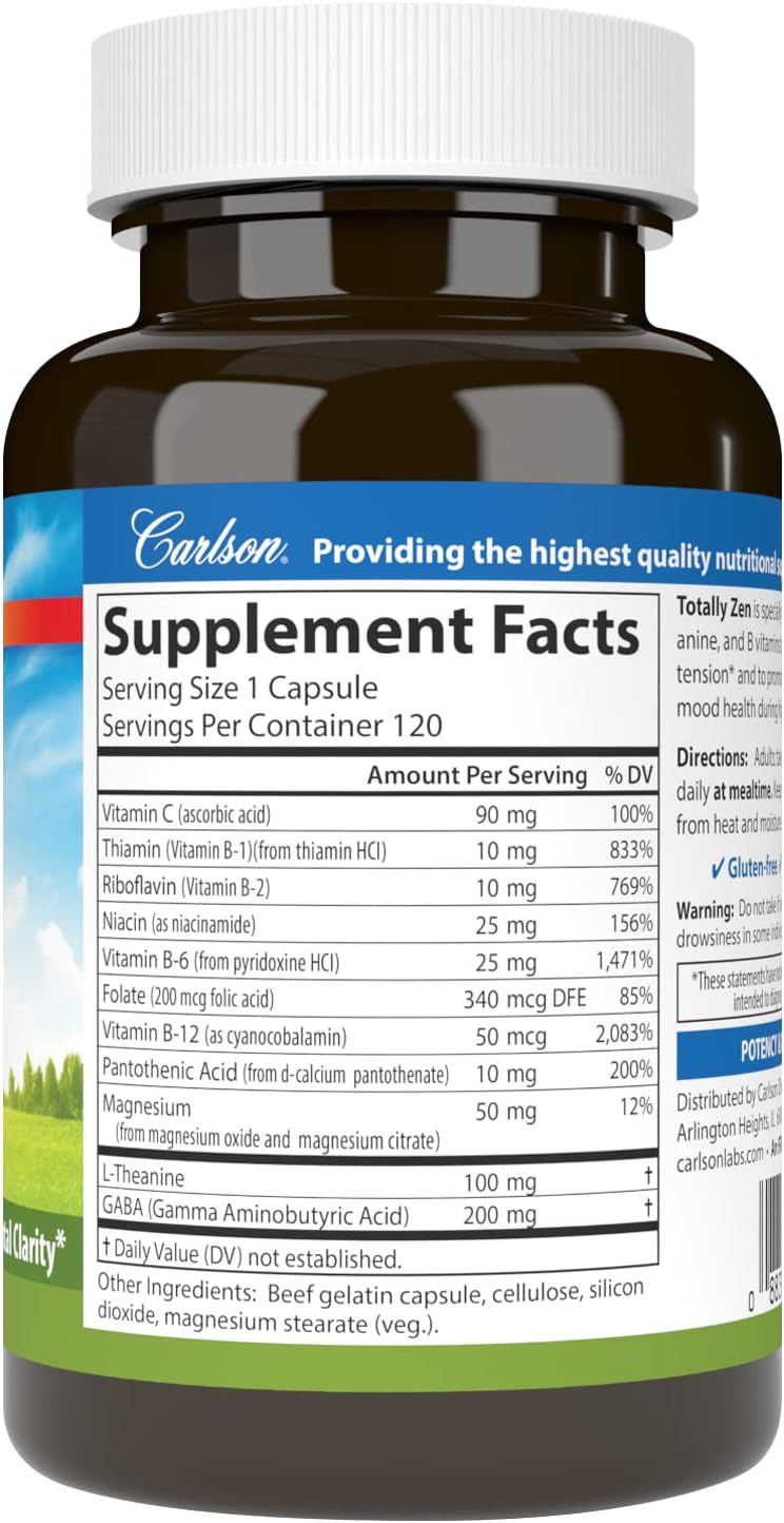Carlson Totally Zen: GABA, L-Theanina y Vitaminas B - 120 Cápsulas