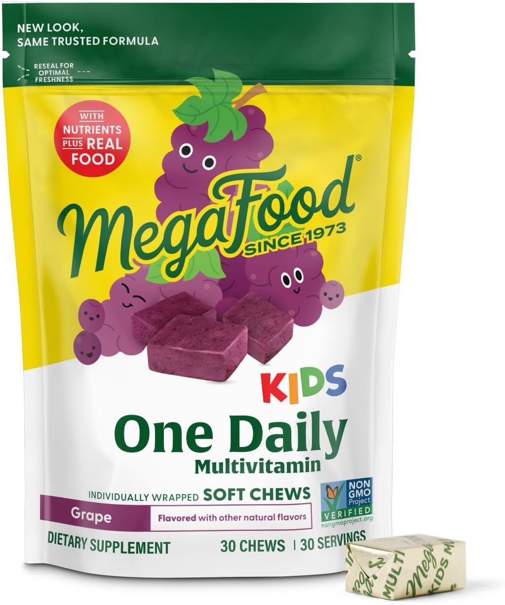 MegaFood Kids One Daily Multivitamin Soft Chews - Multivitamínico Infantil Sabor Uva - 30 Gomitas
