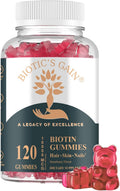 Biotic's Gain Biotin Gummies, 10000 mcg, Apoyo para Cabello, Piel y Uñas, con Vitaminas A C D E B6 B12 y Zinc, Vegano, Sin Azúcar, 120 Gominolas