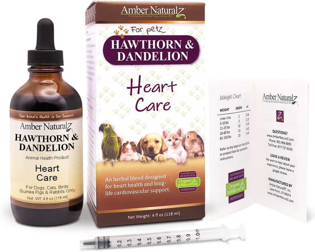 Amber NaturalZ Suplemento Herbal de Espino Blanco y Diente de León para Mascotas | Apoya la Salud Cardíaca y Circulación | 118 ml