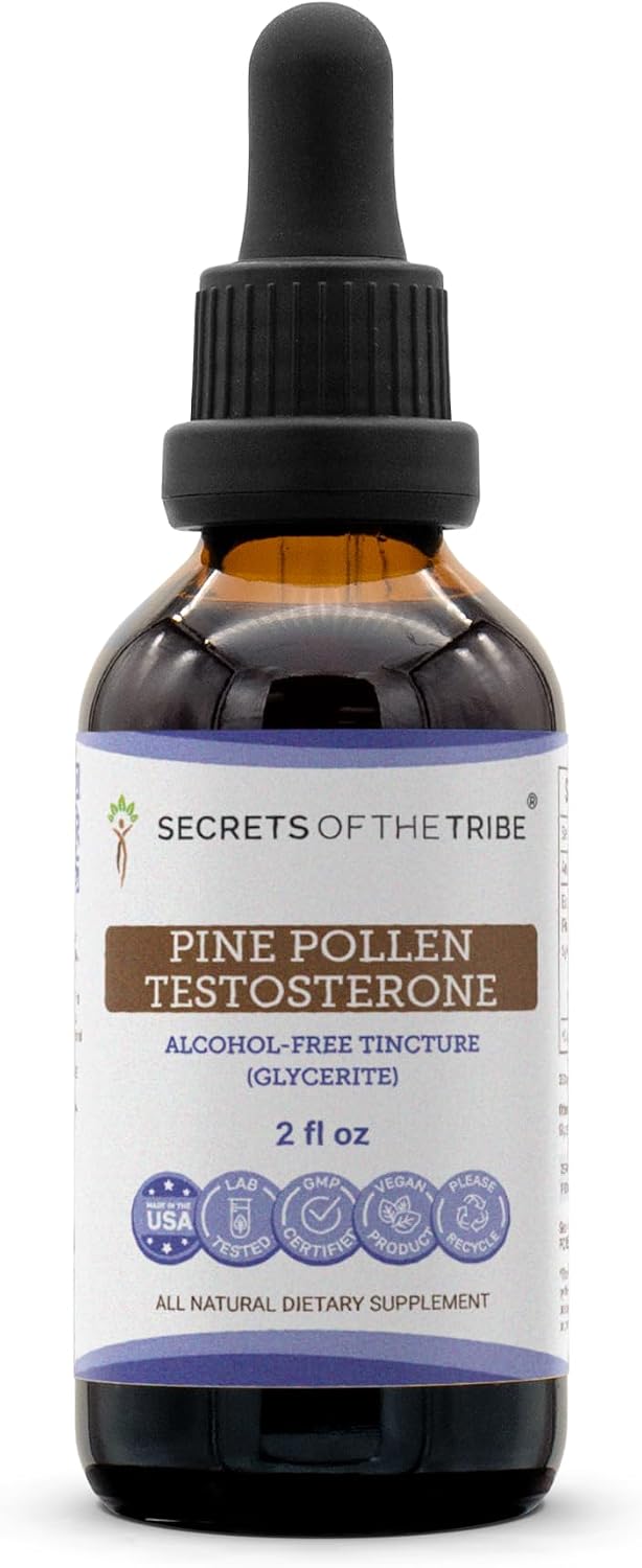 Secretos de la Tribu Extracto Líquido sin Alcohol de Polen de Pino para Testosterona, Polen de Pino Silvestre (Pino Silvestre, Pinus sylvestris) Polen Seco (118 ml)