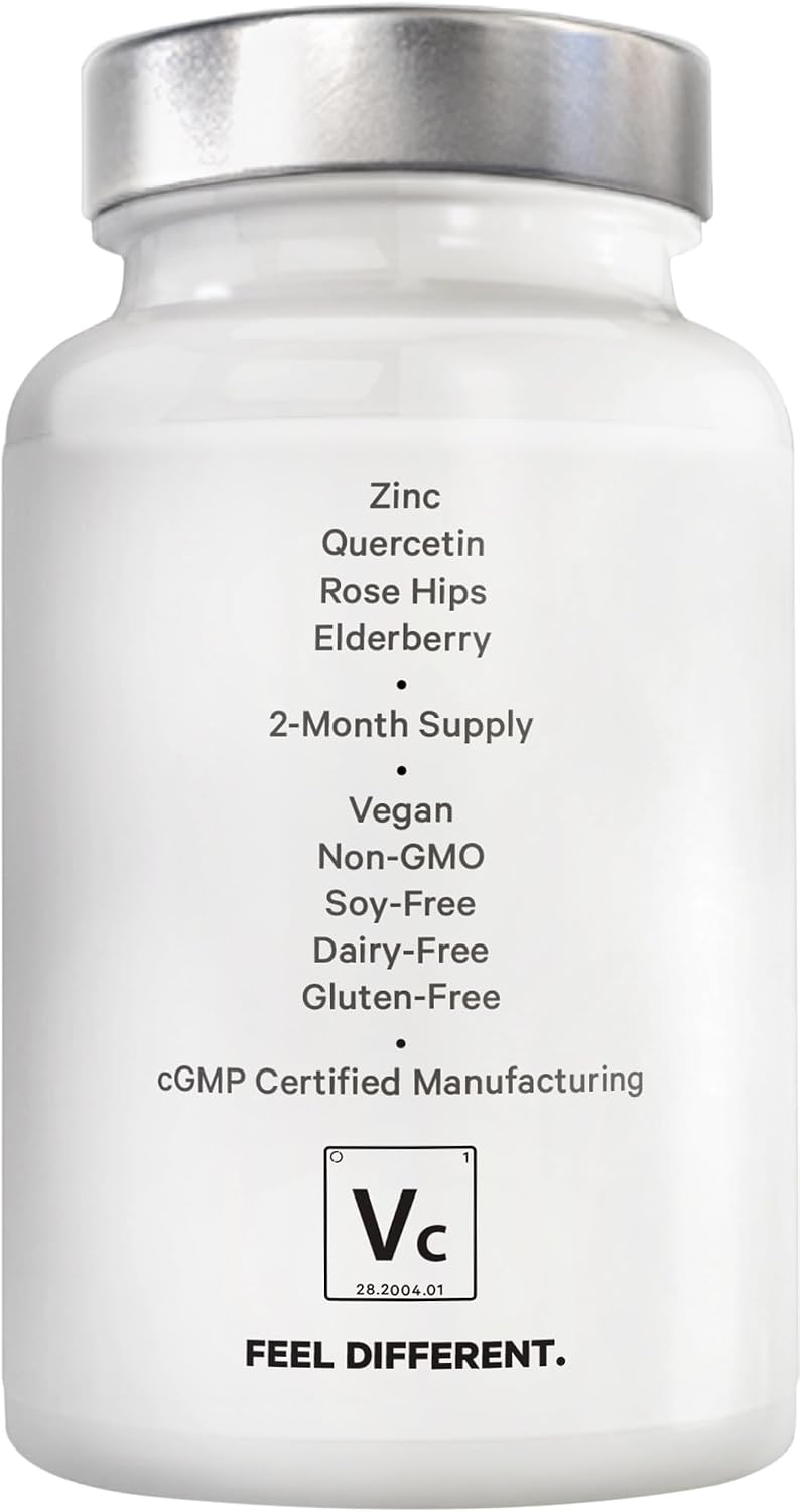 Amen Vitamina C+ con Zinc, Bioflavonoides, Quercetina, Escaramujo, Saúco – Vegano, No Transgénico – 2 Meses de Suministro - 120 Cápsulas