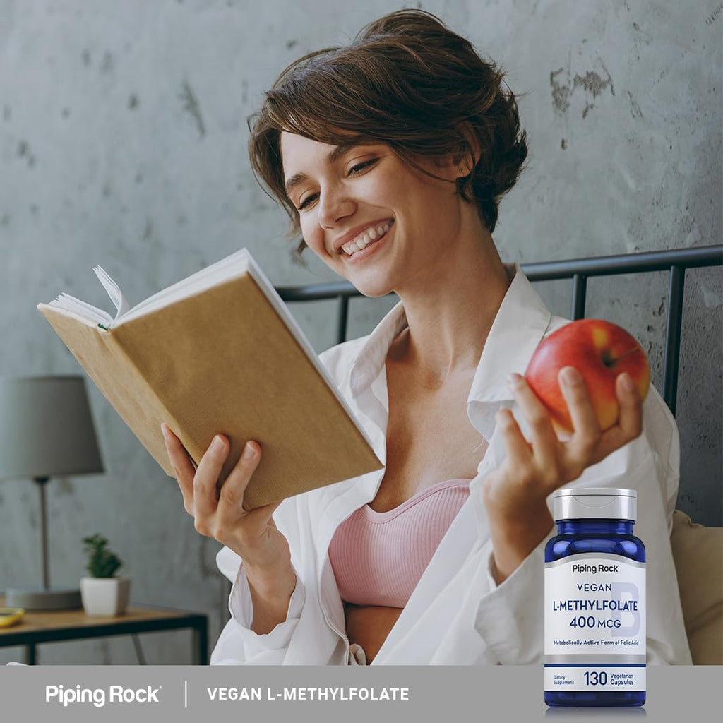 Piping Rock L-Metilfolato Complemento Alimenticio | 400 mcg | 130 Cápsulas | Vegano | Sin Gluten