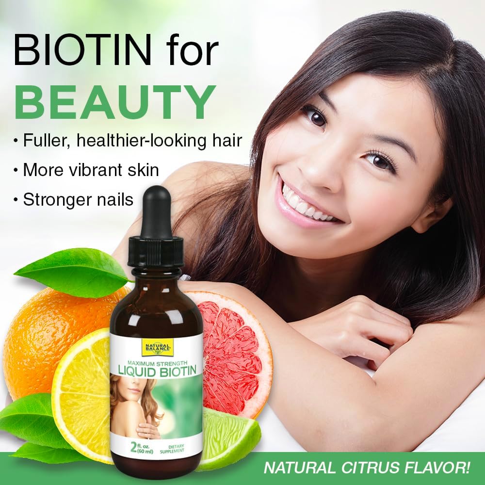 Natural Balance Biotin Liquid 5000mcg – Apoyo para Cabello, Piel y Uñas (60 ml)