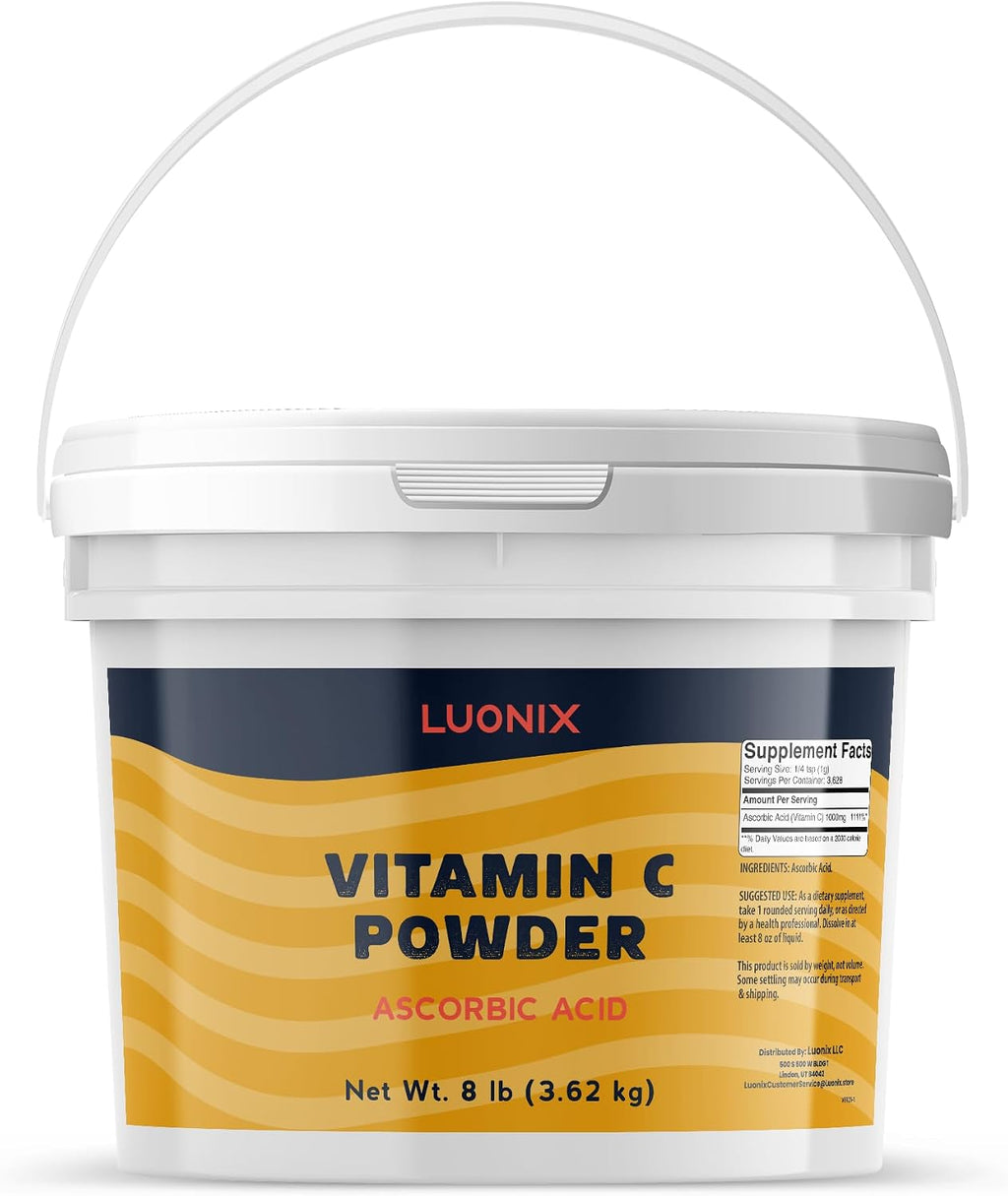 Luonix Vitamina C en Polvo, Cubo de 1 Galón, Ácido Ascórbico, Suplemento