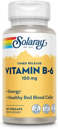 SOLARAY Vitamin B6 100mg - Pyridoxine HCl - Sustained Release - Vegan - 60 Capsules