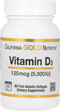 California Gold Nutrition Vitamina D3 5000 UI – 90 Cápsulas de Gelatina de Pescado