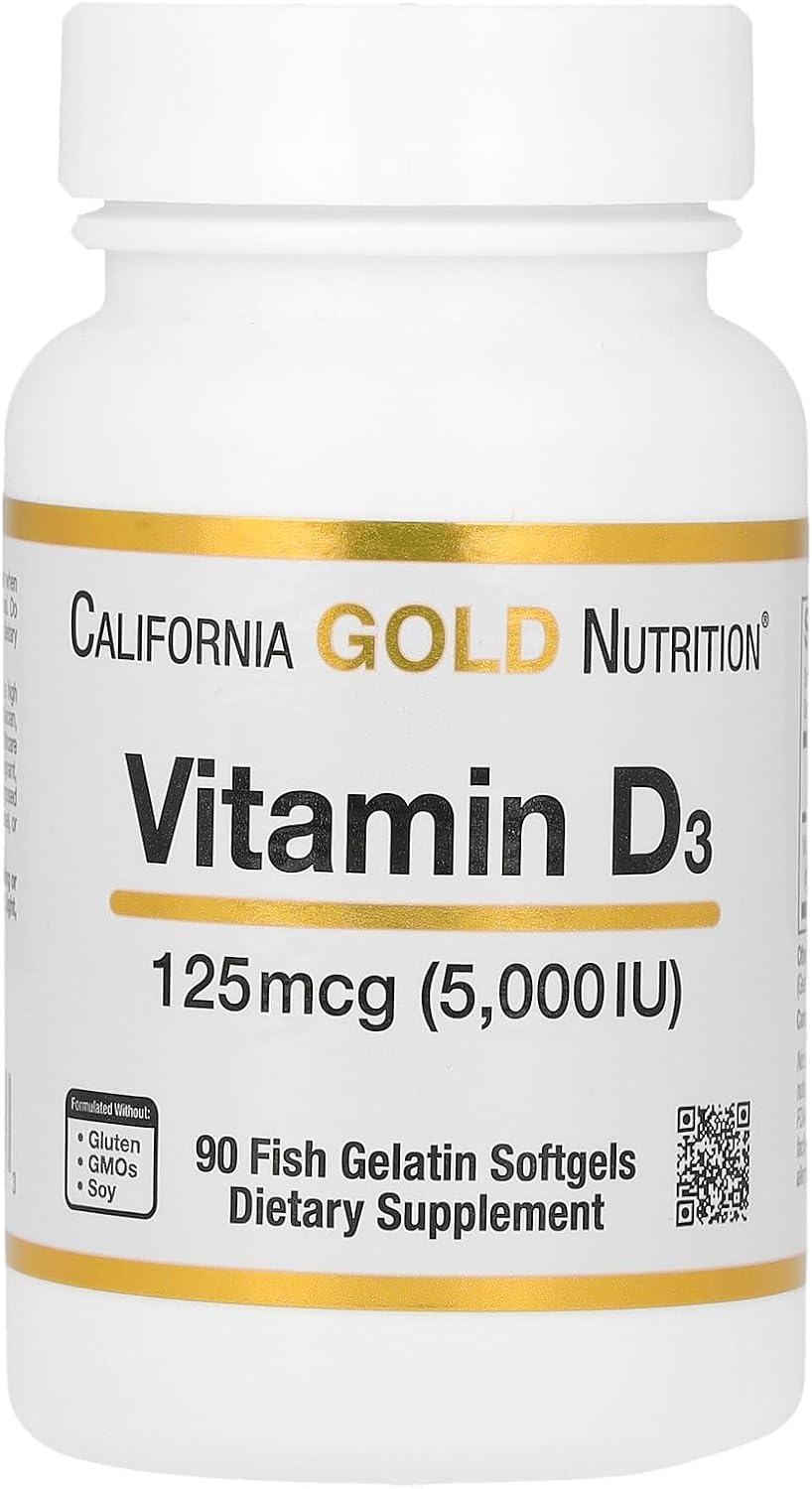 California Gold Nutrition Vitamina D3 5000 UI – 90 Cápsulas de Gelatina de Pescado