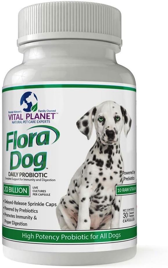 Vital Planet Flora Dog Probióticos para Perros – 20 Mil Millones de Cultivos, 10 Cepas – 30 Cápsulas de Liberación Retardada