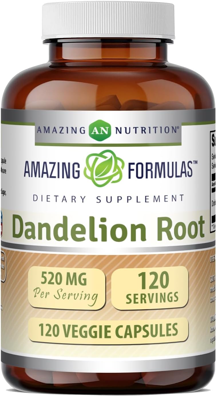 Amazing Formulas Raíz de Diente de León (Taraxacum Officinale) – 520 mg por cápsula, 120 cápsulas veganas