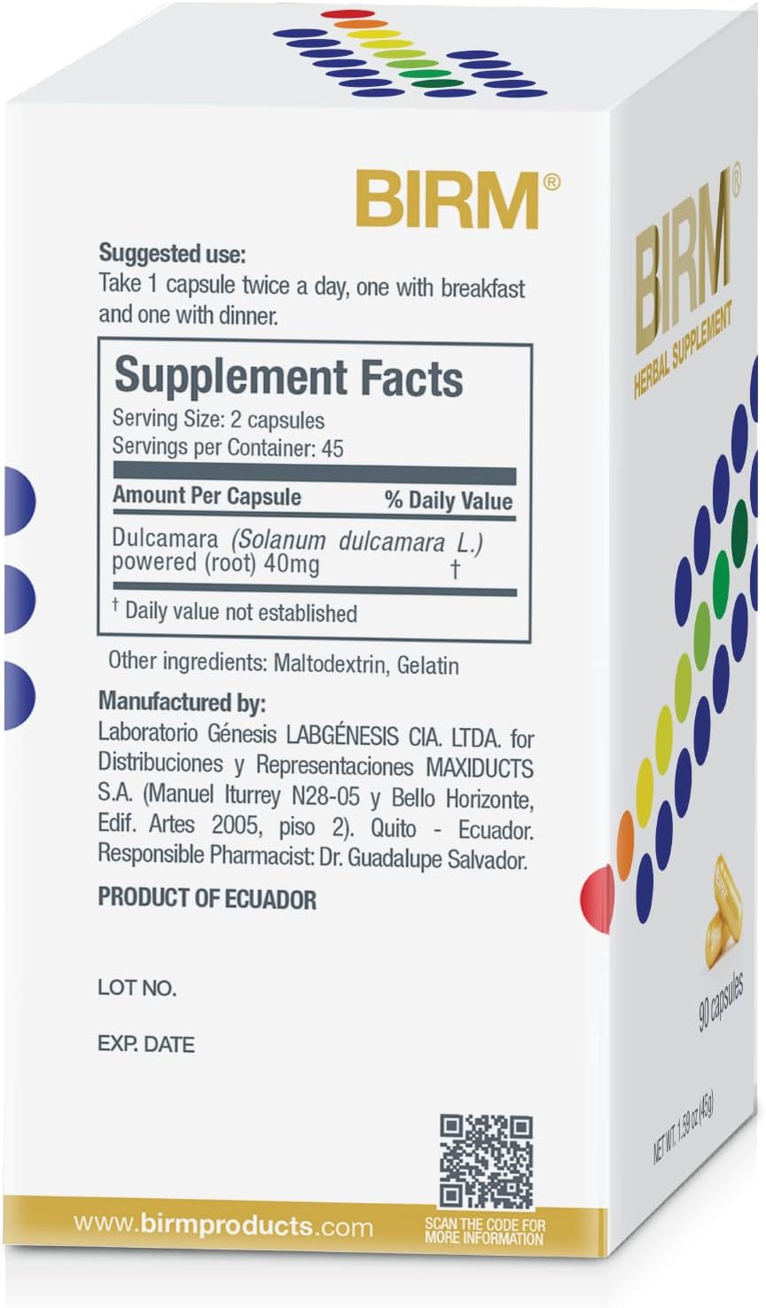 BIRM Dulcamara - Suplemento Herbal Natural - 90 Cápsulas (40 mg)