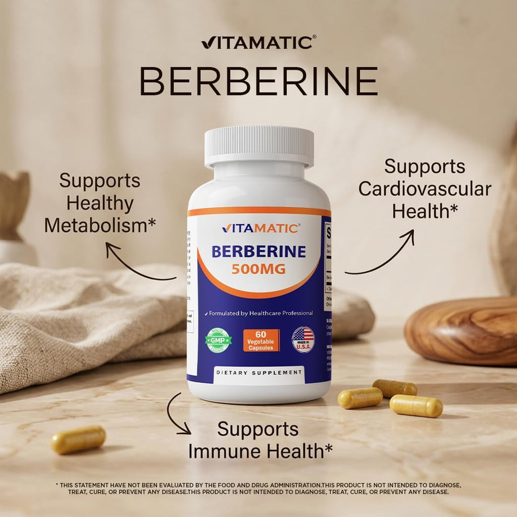 Vitamatic Berberina 500mg - 120 Cápsulas Vegetales (2 Frascos)
