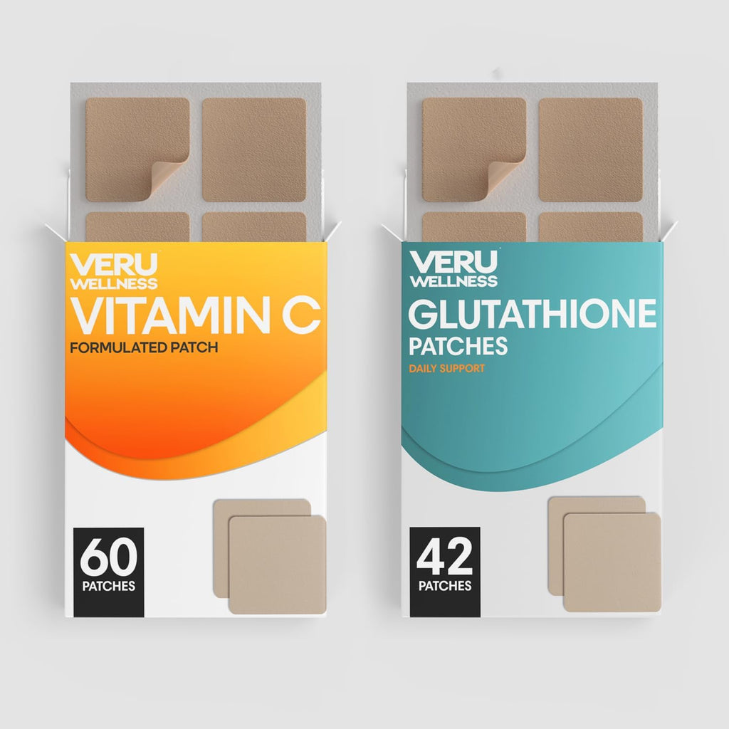 Veru Wellness Antioxidant Power Duo Parches de Vitamina C y Glutatión - Parche Tópico Autoadhesivo de Liberación Prolongada, 8-10 Horas (Suministro para 42 Días)