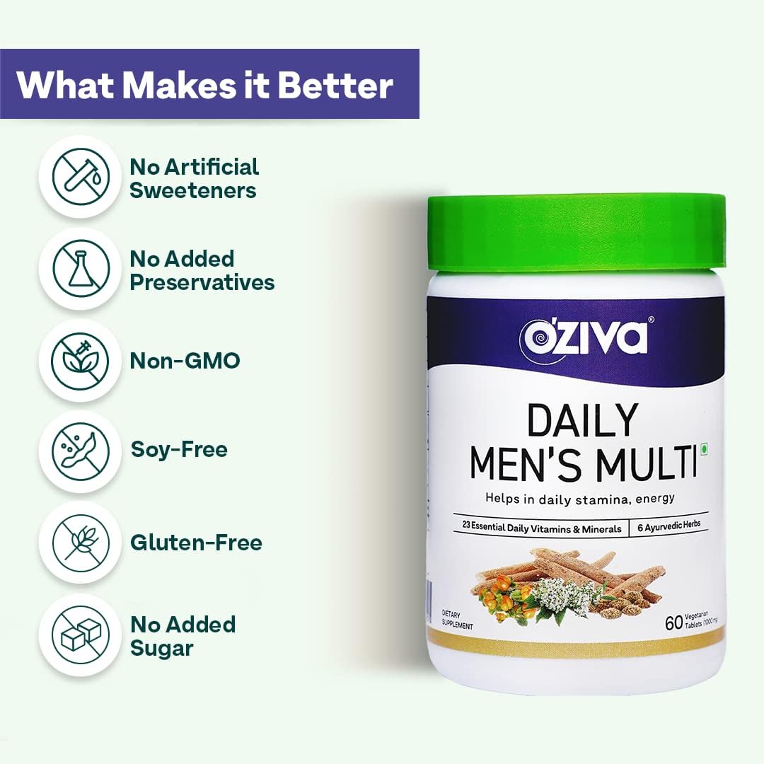 OZIVA Multivitamínico Diario para Hombres | 60 Cápsulas Veganas con Ashwagandha y 23 Vitaminas y Minerales