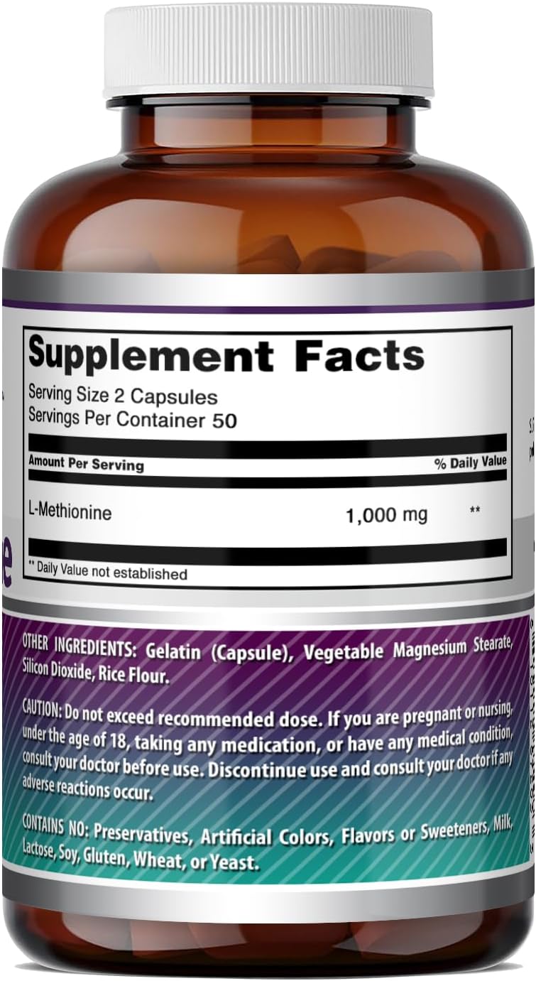 L-Metionina 1000 mg, 100 Cápsulas - Amazing Nutrition