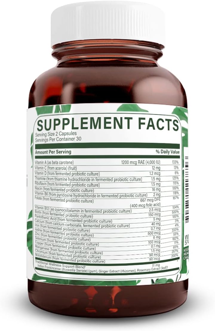 Natural Nutra Multivitamínico Completo de Alimentos Integrales para Mujeres y Hombres, 60 Cápsulas