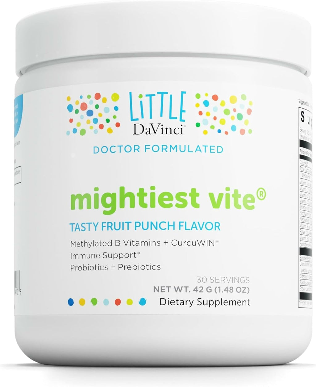 Little DaVinci Mightiest Vite - Multivitamínico para niños con probióticos y prebióticos - Sabor a frutas - 30 dosis (42 g)