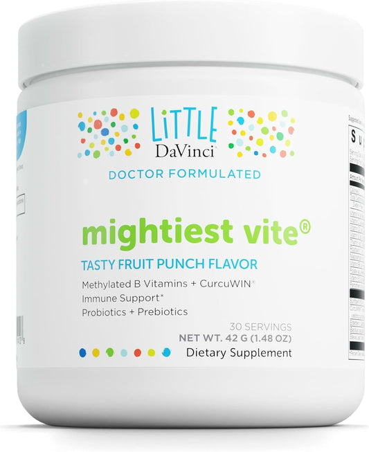 Little DaVinci Mightiest Vite - Multivitamínico para niños con probióticos y prebióticos - Sabor a frutas - 30 dosis (42 g)