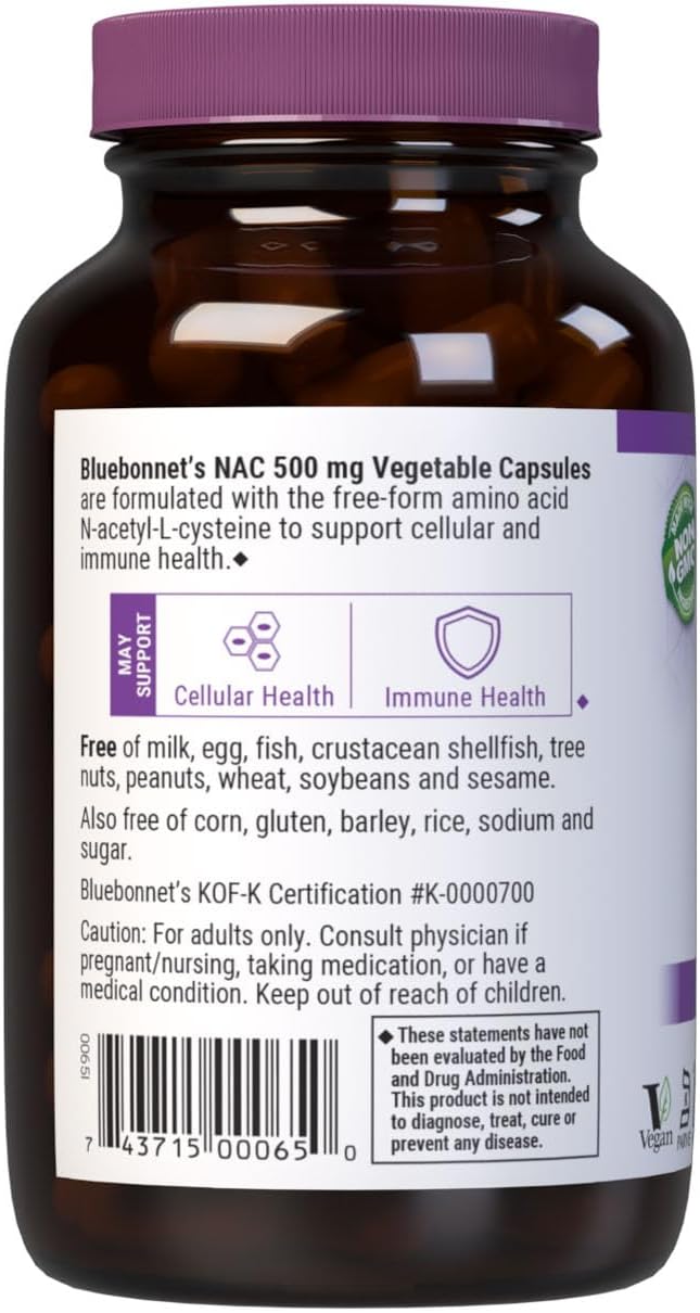 Bluebonnet NAC 500 mg - 90 Cápsulas Vegetales