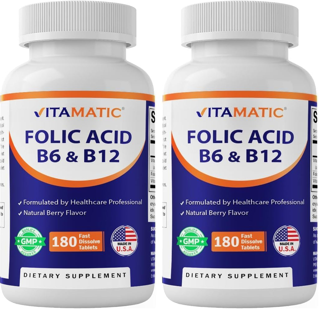 Vitamatic Ácido Fólico, Vitamina B12 y B6 – 180 Comprimidos de Disolución Rápida