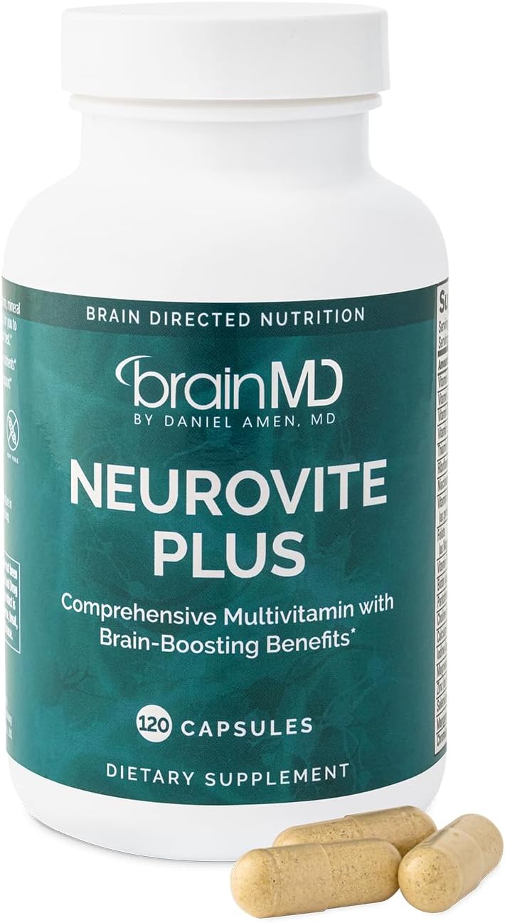 BRAINMD Dr Amen NeuroVite Plus - 120 Capsules - Multivitamin and Mineral Supplement, Enriched with Phytonutrients, Enzymes and Whole Foods - Gluten Free - 30 Servings