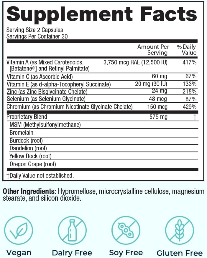 VitaMedica Clear Skin Vitamin Formula – Suplemento vitamínico para una piel sana | 60 cápsulas